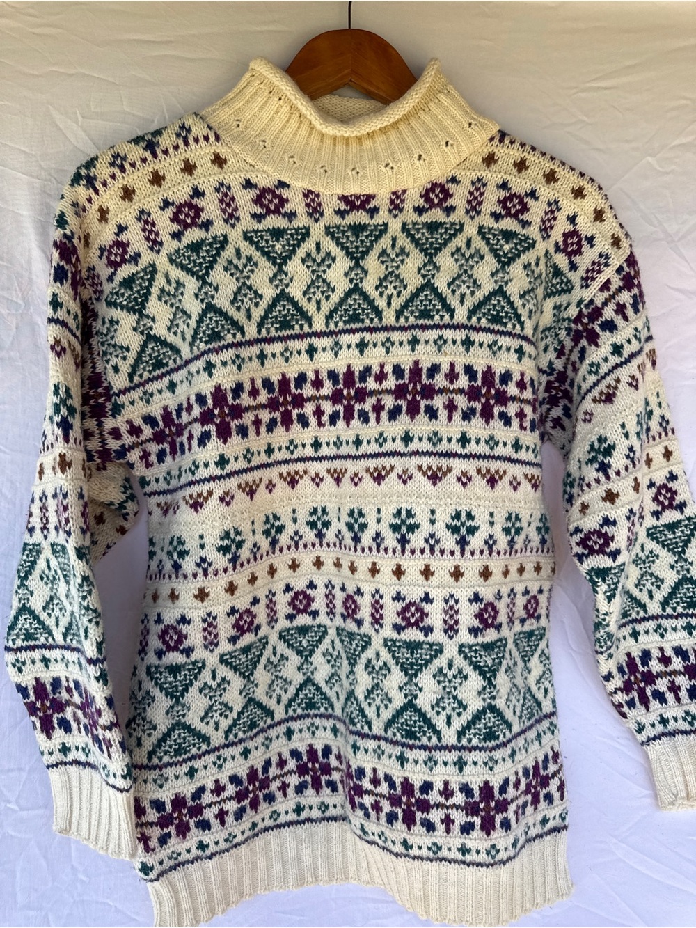 ⁠VTG Alps Fair Isle Wool Blend Turtleneck Sweater M Geometric Knit Ski Made USA⁠ - Picture 3 of 12